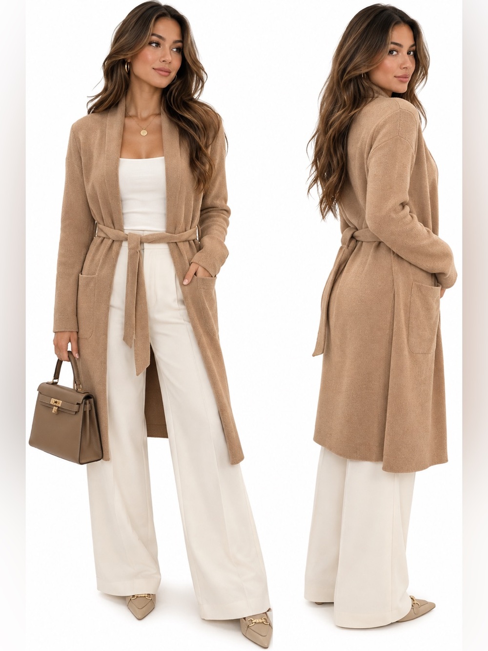 BABATON ARITZIA Classic Belted Camel Longline Sweater Coat